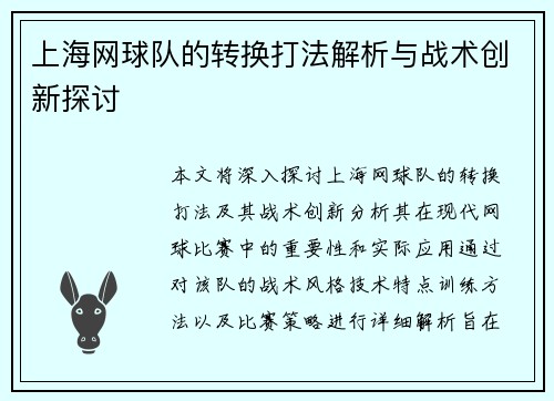 上海网球队的转换打法解析与战术创新探讨